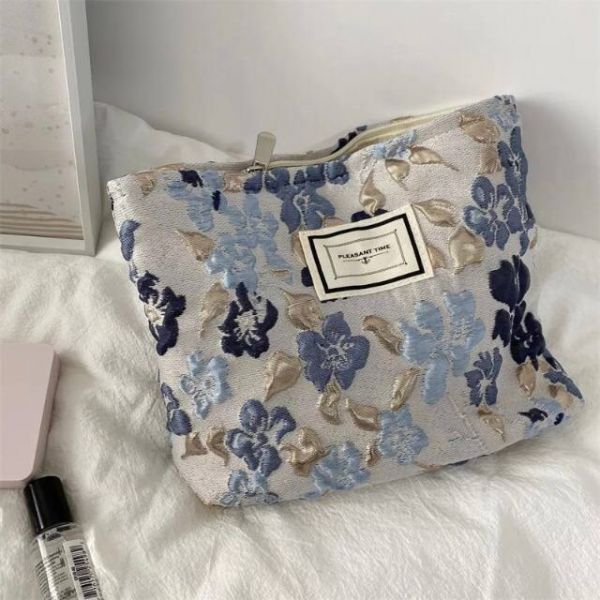 Косметичка клатч для косметики и аксессуаров из жаккардовой ткани 25,5×21 см голубой цвет